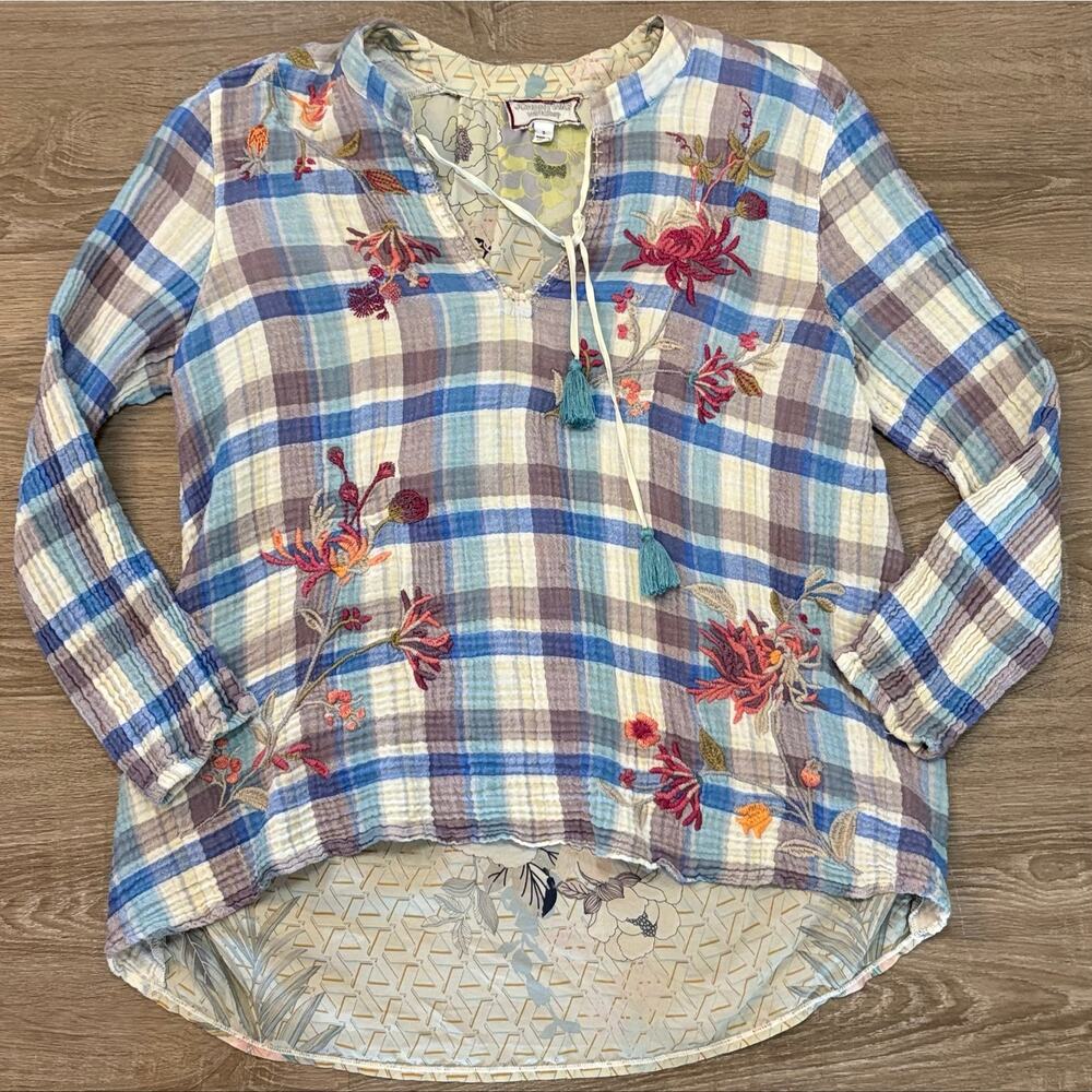 Johnny Was Workshop Viviana Effortless Silk Scarf Blouse Tunic Top Sz S  Boho - Picture 9 of 13